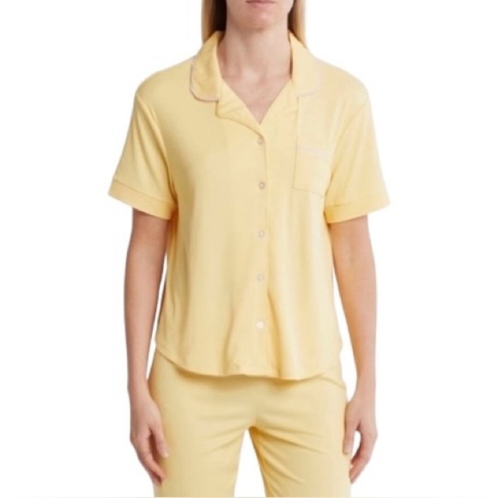 PJ Couture Rib Scallop Trim Yellow Pajama Set 2 Piece NWT M